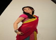 kajal agarwal red and yellow half saree pictures