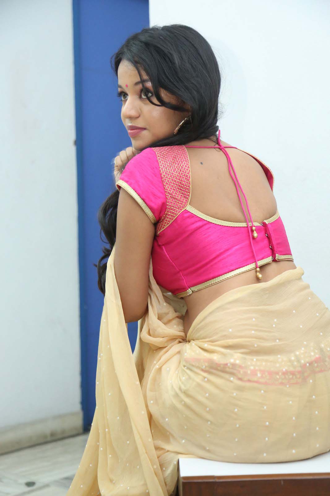 Bhavya Sri Saree Backless Photos