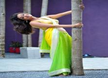 kajal agarwal green and yellow saree photos