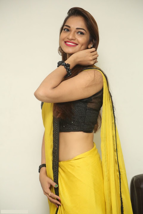 Ashwini Yellow Saree Modeling Wallpaper