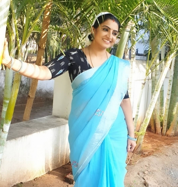 Actress Sujitha Blue Saree Images