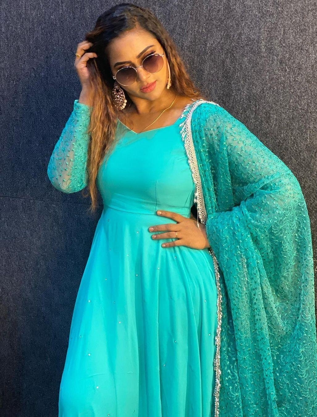 Myna Nandhini In Blue Dress