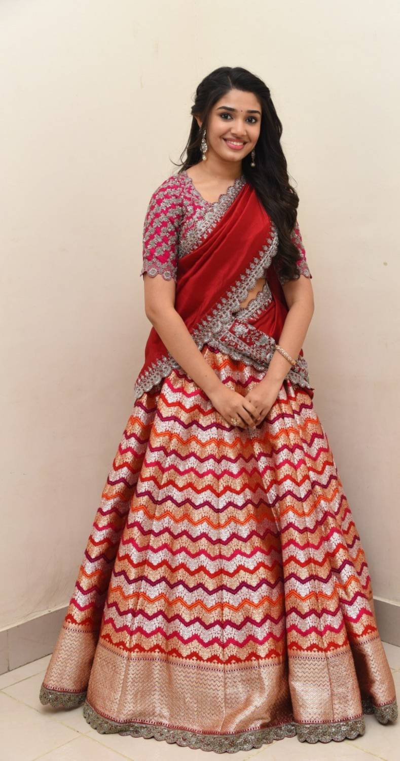 Actress Krithi Shetty Red Half Saree Images