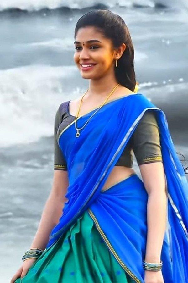 Tamil Actress Krithi Shetty In Blue Saree