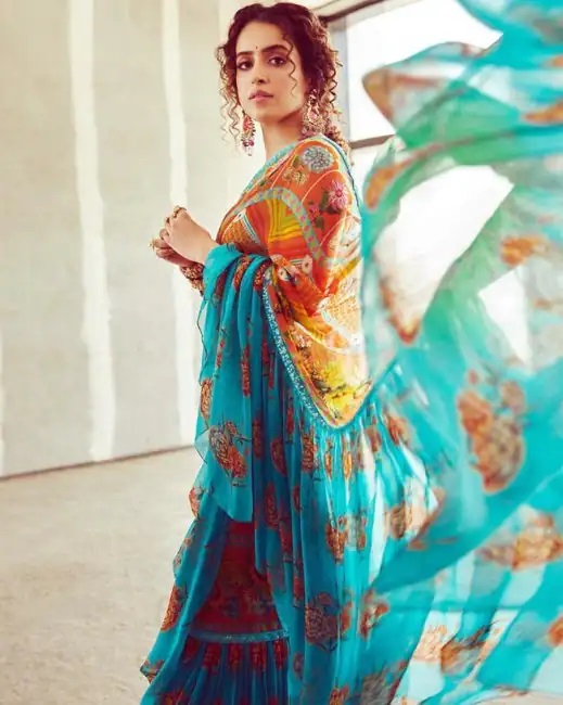 Actress Sanya Malhotra In Multi Color Saree