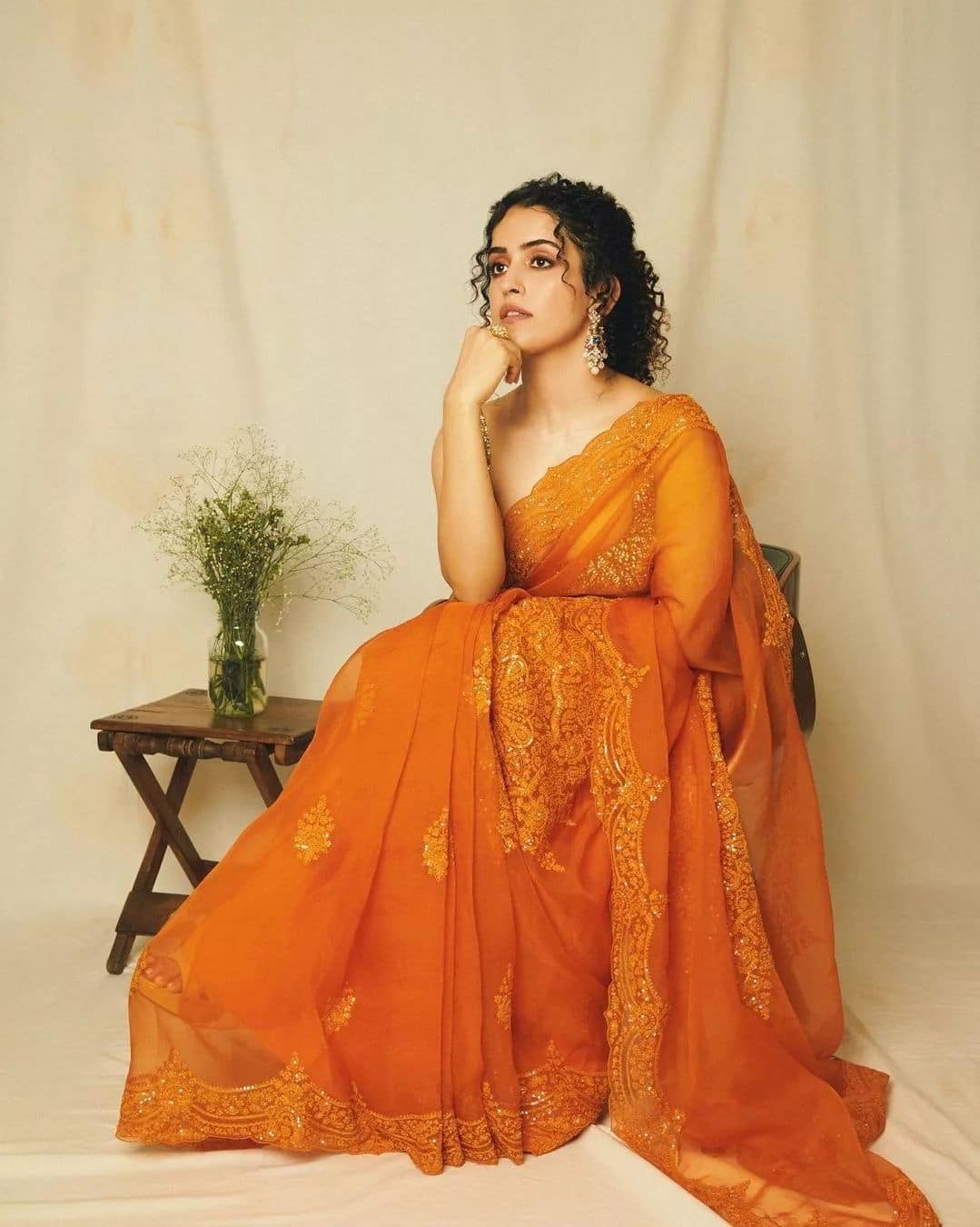 Sanya Malhotra Orange Saree Photos