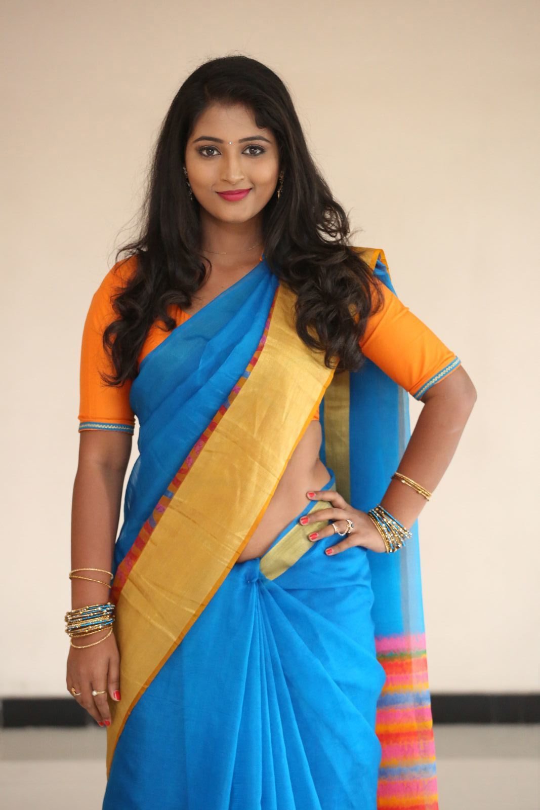 South Actress Teja Reddy In Blue Saree