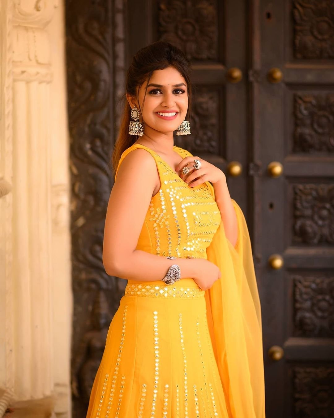 Gorgeous Actress Sanjana Anand In Yellow Dress