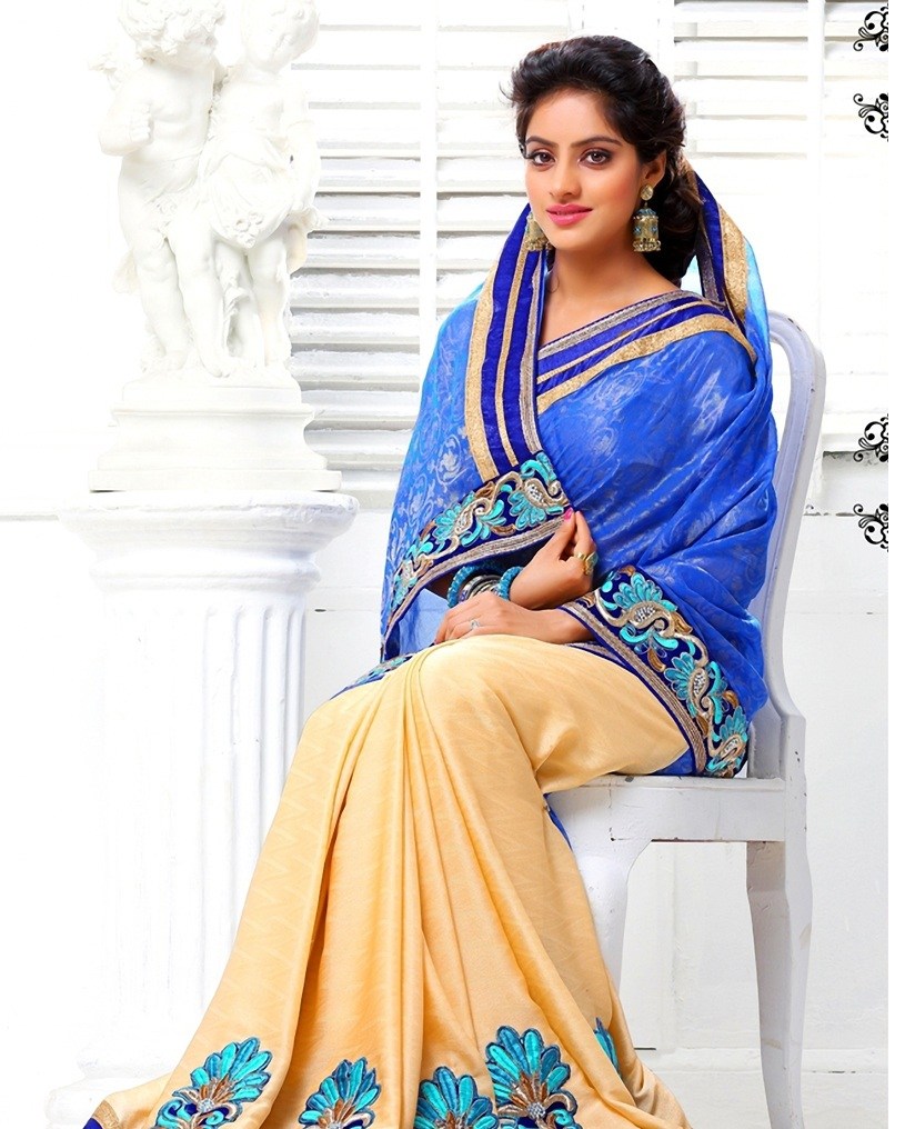 Deepika Singh Blue Color Saree Pictures